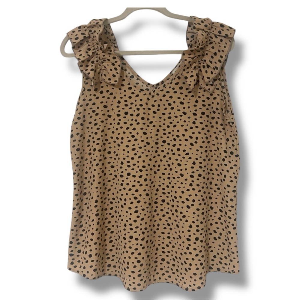 Jodifl Cheetah Print V-Neck Ruffle Sleeveless Lightweight Top -‎ size Small